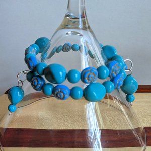 Arizona Turquoise Blue Topaz Beaded Memory Wire Bracelet